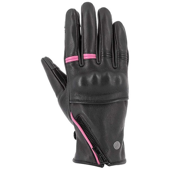 Women's Leather Gloves Vquattro City Murano 18 Lady Black Pink