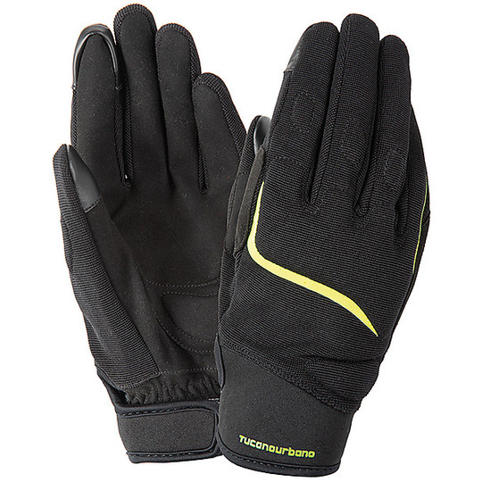 Women's Motorcycle Gloves in Urban Tucano Fabric 9961HW LADY MIKI Black Yellow Fluo