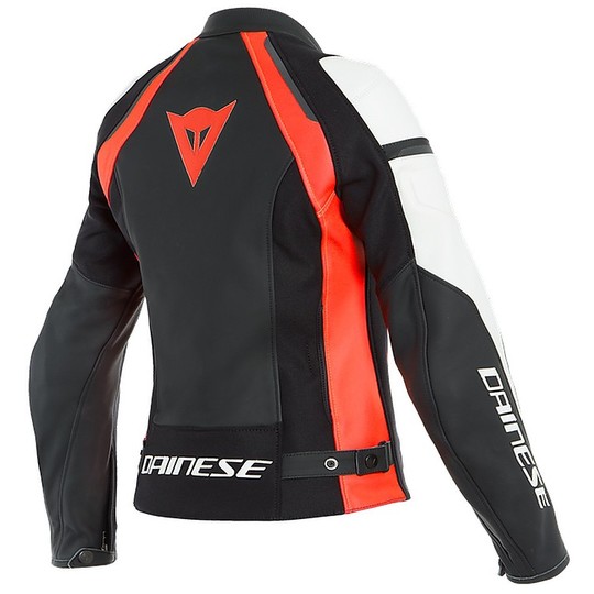 Women's Motorcycle Jacket Dainese Leather NEXUS LADY Black Red Fluo White