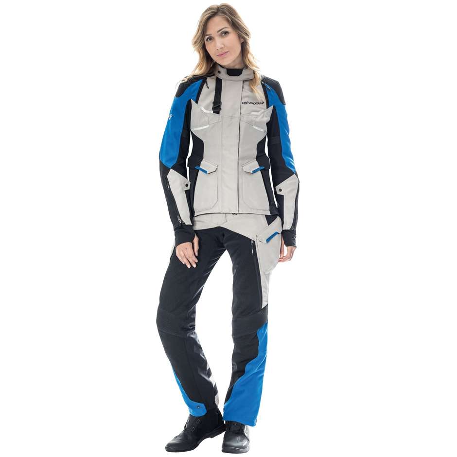 Women's Motorcycle Jacket in Adventure Fabric Ixon EDDAS LADY Gray Blue Black