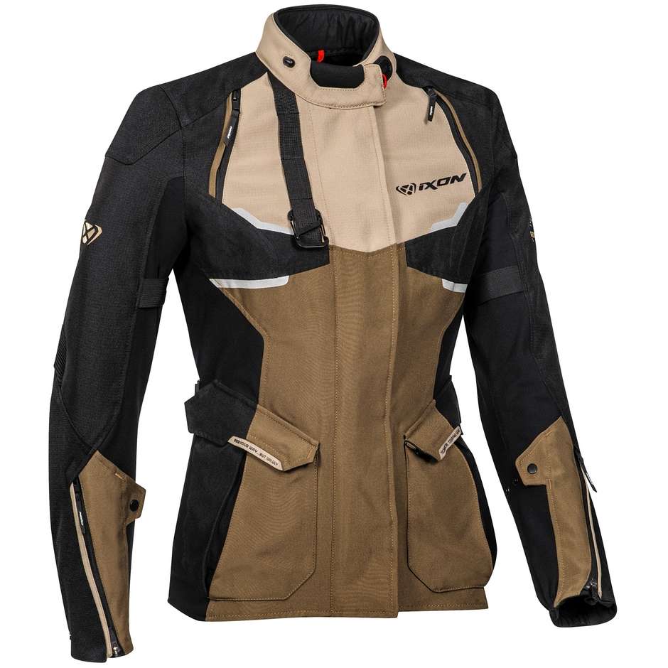Women's Motorcycle Jacket in Adventure Fabric Ixon EDDAS LADY Sand Brown Black