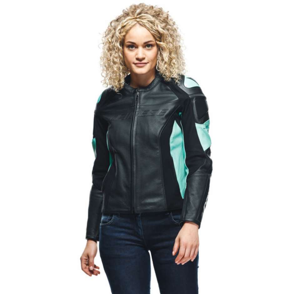 Women's Motorcycle Jacket in Dainese RACING 4 LADY Perforated Black Blue Green Leather