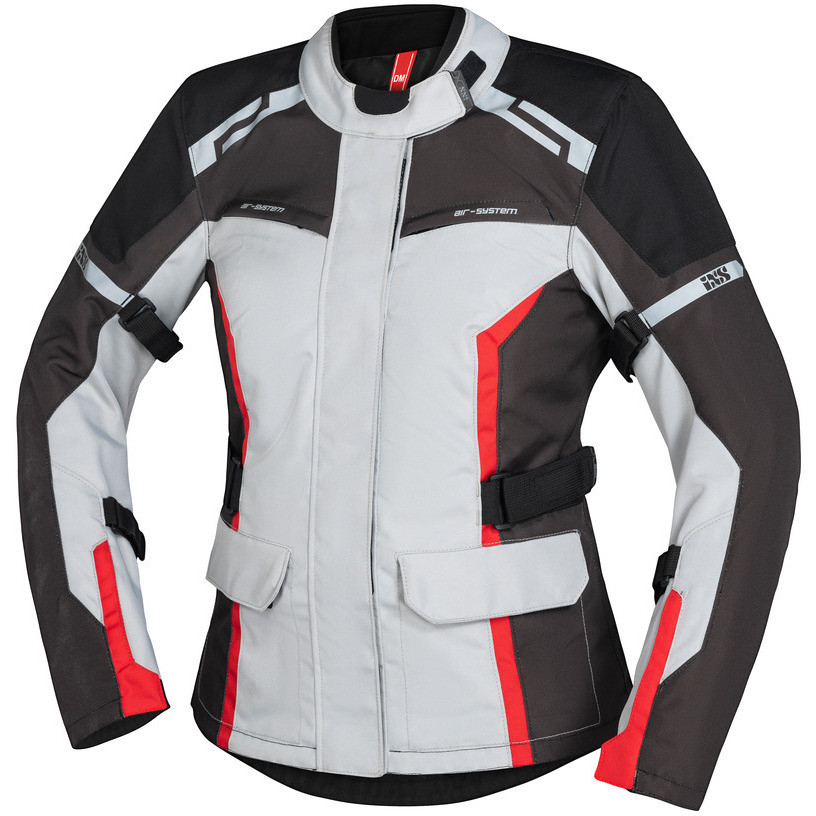 Women's Motorcycle Jacket In Ixs Evans-ST 2.0 Gray Red Fabric