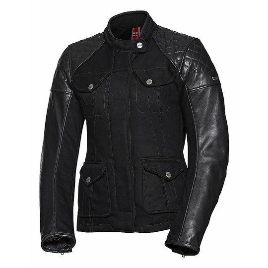 Women's Motorcycle Jacket in Leather and Fabric Ixs Classic LT JENNY Black