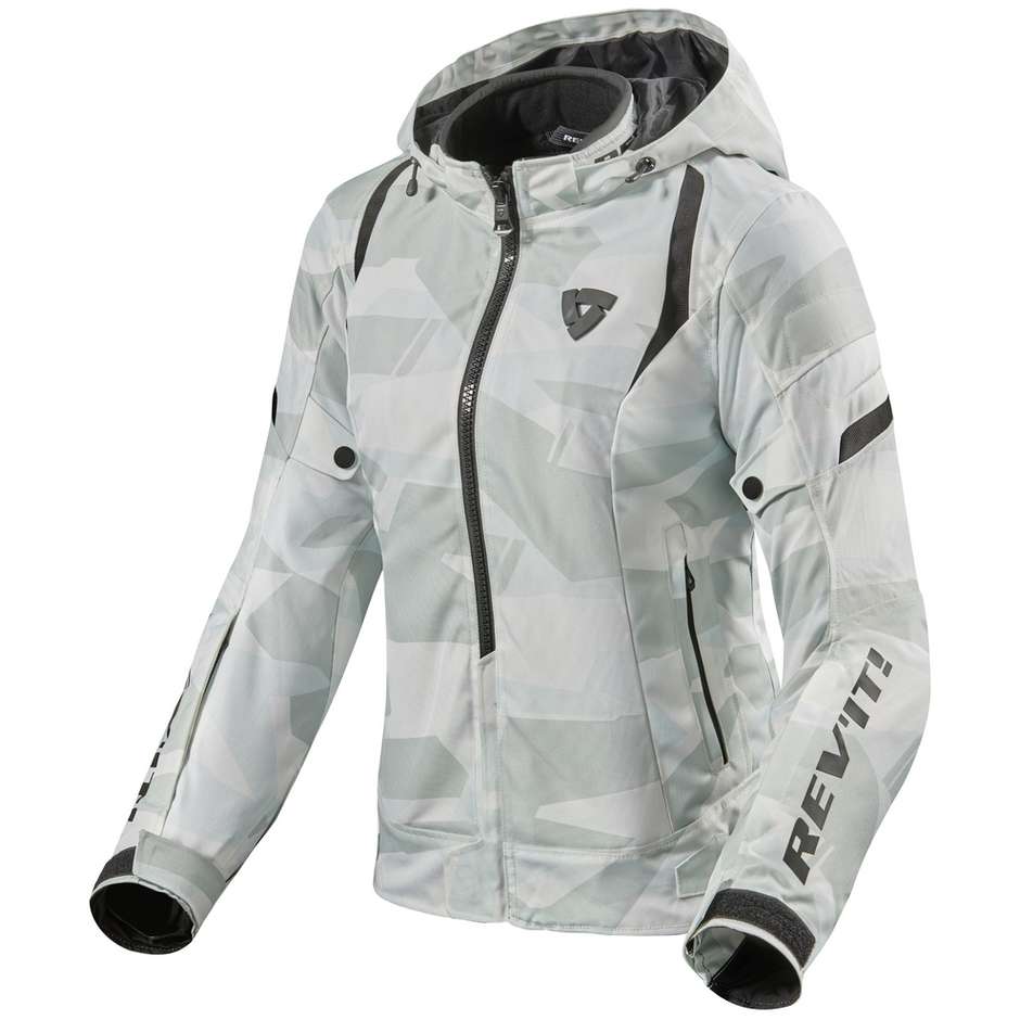 Women's Motorcycle Jacket In Rev'it FLARE 2 LADIES Camouflage Gray White Fabric