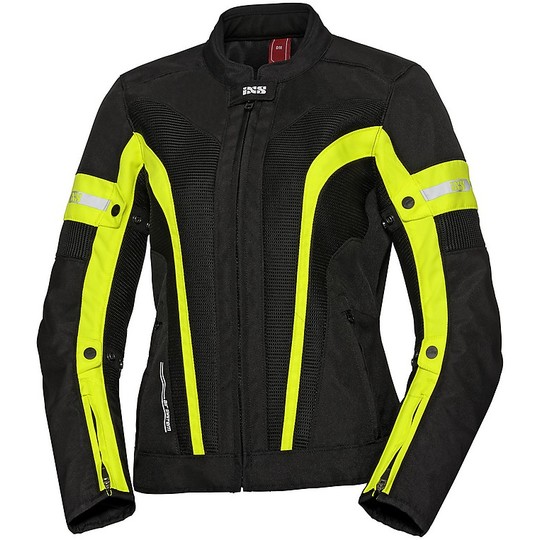 Women's Motorcycle Jacket In Summer Fabric Ixs SPORT LARISSA-AIR 2.0 Black Yellow Fluo