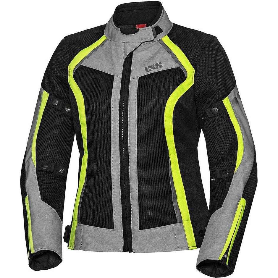 Women's Motorcycle Jacket In Summer Fabric Ixs SPORT RS-ANDORRA-AIR Black Gray Yellow