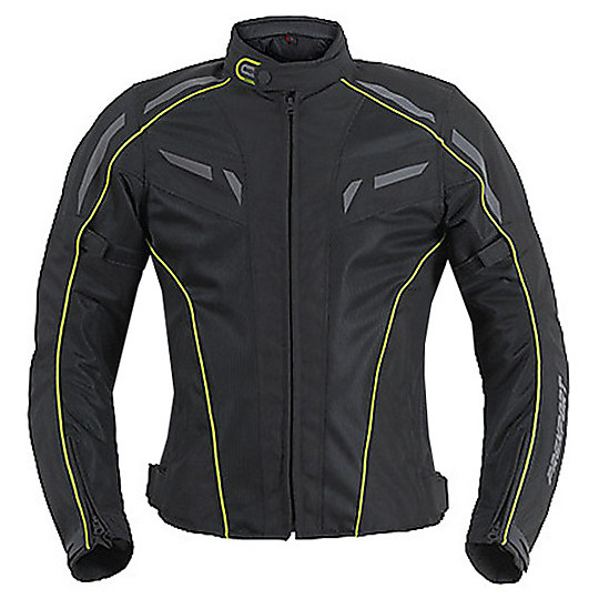 Women's Motorcycle Perforated Jacket Prexport SPRING Lady Black Yellow Fluo