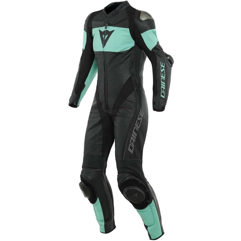 Women's Motorcycle Racing Suit in Dainese IMATRA Lady 1pc Perforated Leather Black Green Water
