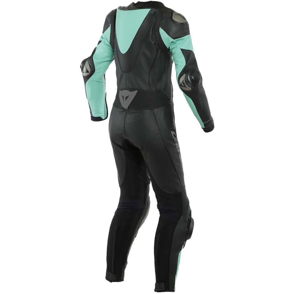 Women's Motorcycle Racing Suit in Dainese IMATRA Lady 1pc Perforated Leather Black Green Water