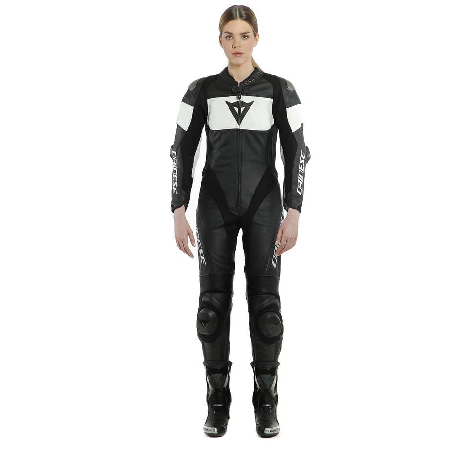 Women's Motorcycle Racing Suit in Dainese IMATRA Lady 1pc Perforated Leather Black White