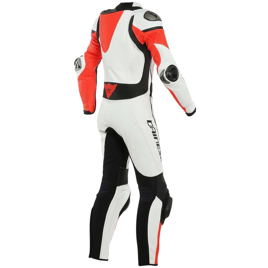 Women's Motorcycle Racing Suit in Dainese IMATRA Lady 1pc Perforated Leather White Black Red