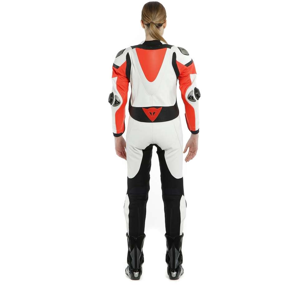 Women's Motorcycle Racing Suit in Dainese IMATRA Lady 1pc Perforated Leather White Black Red