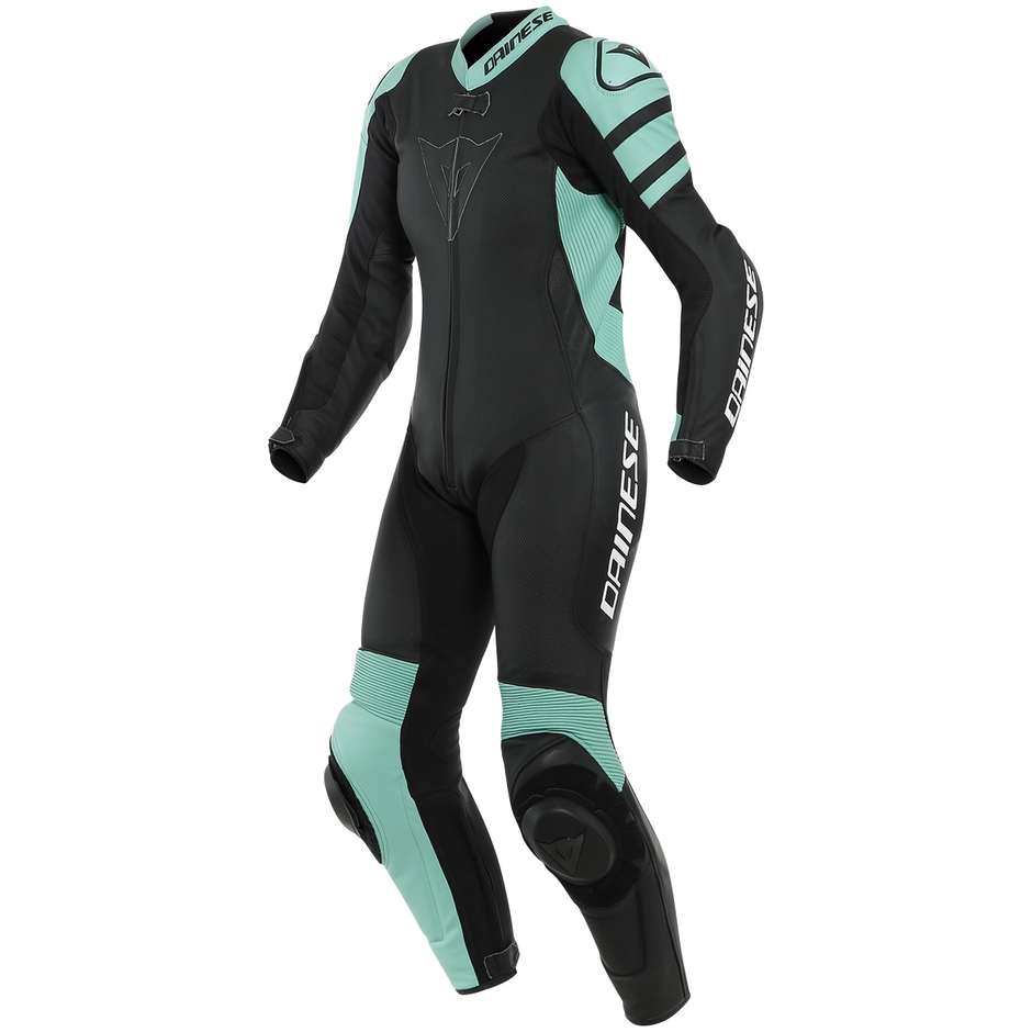 Women's Motorcycle Racing Suit in Dainese KILLALANE Lady 1pc Perforated Leather Black Green Water