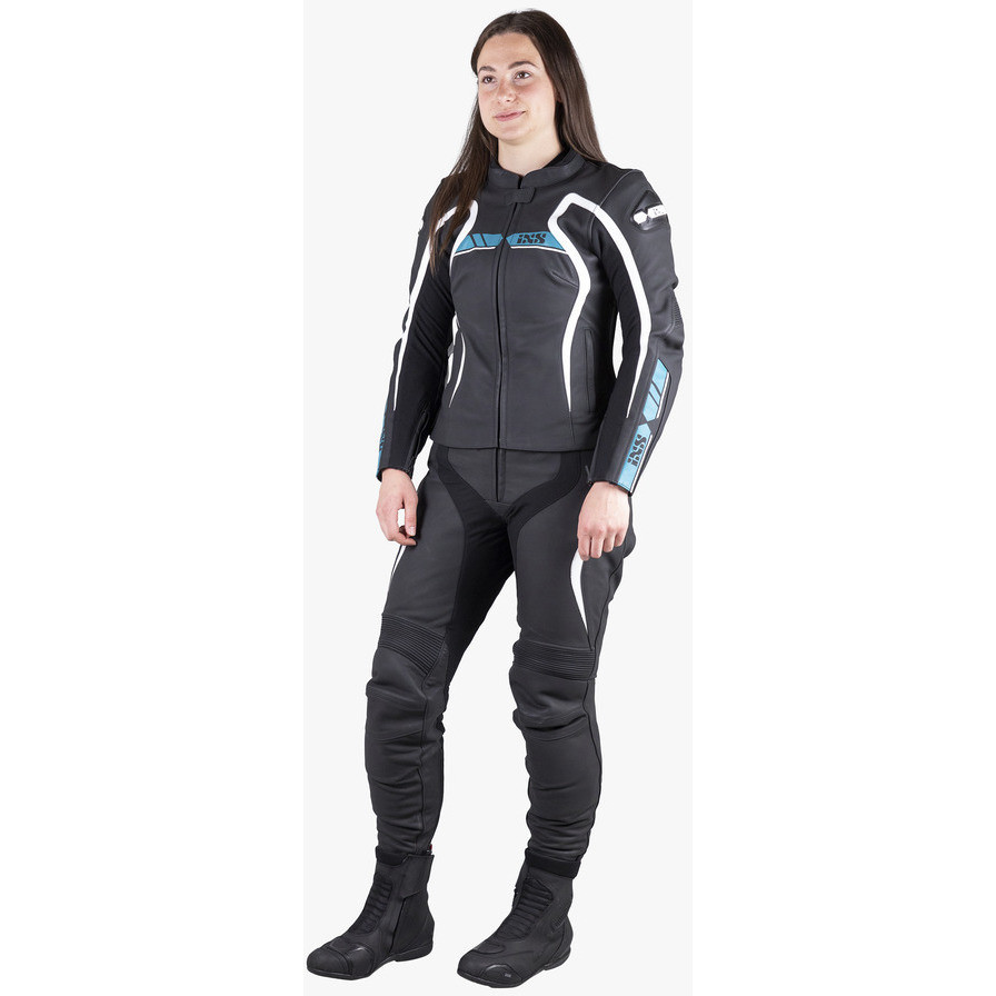 Women's Sport Motorcycle Jacket In Ixs Rs-600 1.0 Black Turquoise Leather