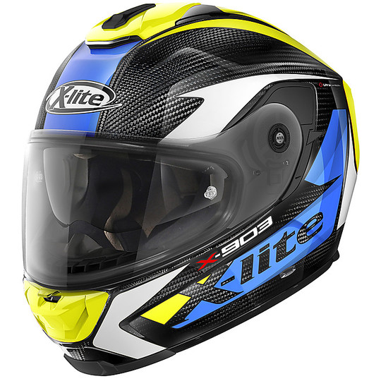 X-Lite X-903 Ultra Carbon Carbon Integral Motorcycle Helmet NOBILES N-Com 029 Polished Blue Yellow