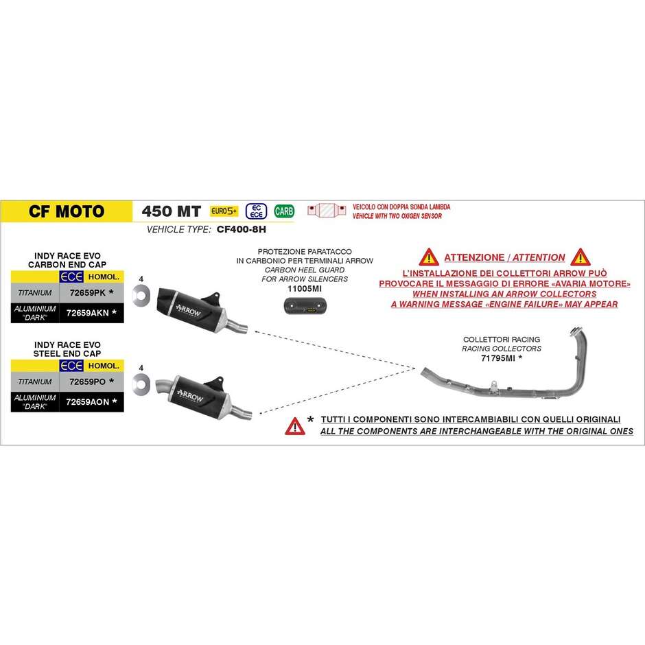 Échappement Arrow Indy Race EVO en aluminium foncé avec embout de carburateur pour CF Moto 450 MT (25)