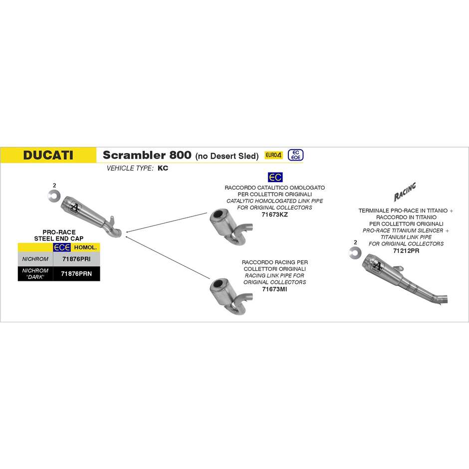 Échappement Arrow Pro-Race Dark Nichrom pour Ducati Scrambler 800 Classic / Cafe Racer (17-20) ; Monster 797 (17-18)