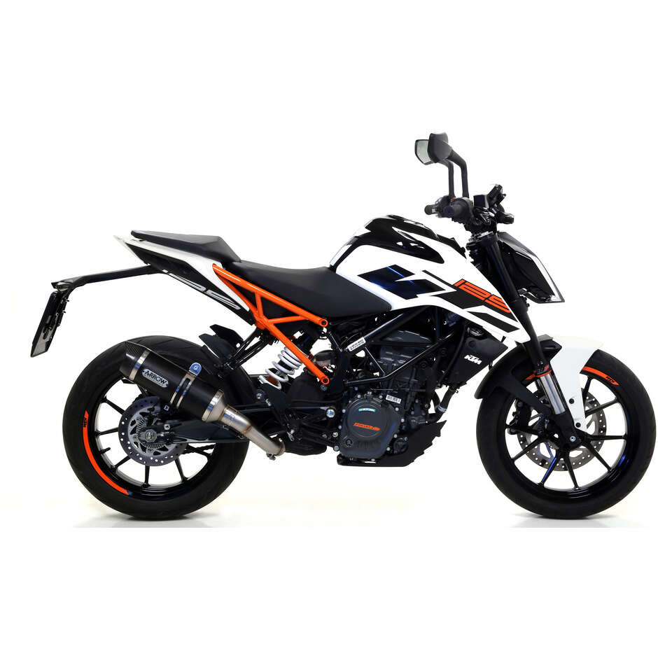 Échappement Arrow Thunder en aluminium foncé avec embout de carburateur pour KTM RC 125 / 390 (17-20) ; DUKE 125 / 390 (17-20)