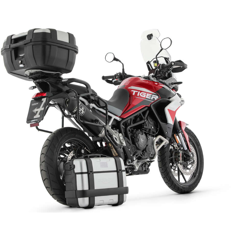 Échappement Arrow Veloce en aluminium foncé pour montage sur sacoches pour Triumph Tiger 850 (20-24) ; Tiger 900 (20-23)