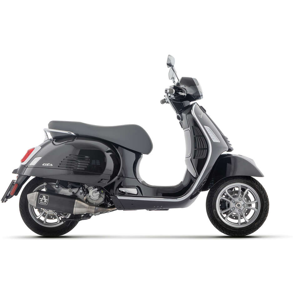 Échappement complet homologué Arrow avec silencieux en aluminium Urban Dark et embout en acier inoxydable pour Piaggio VESPA GTS 310 / GTV 310 (25-26)