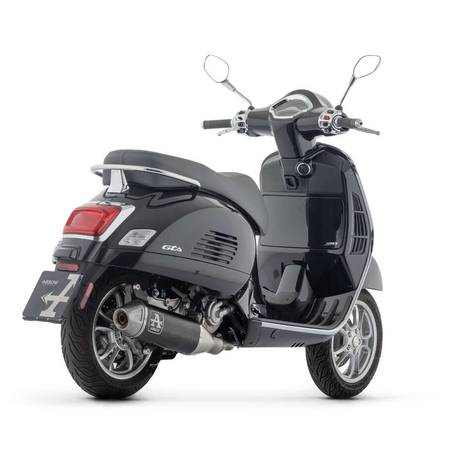Échappement complet homologué Arrow avec silencieux en aluminium Urban Dark et embout en acier inoxydable pour Piaggio VESPA GTS 310 / GTV 310 (25-26)