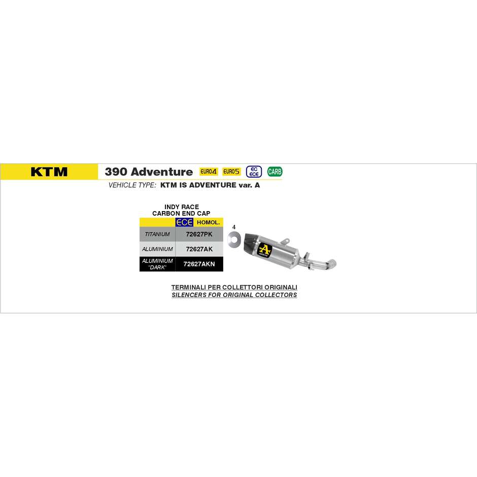 Échappement en aluminium Arrow Indy Race avec embout de carburateur pour KTM 390 Adventure (20-23)